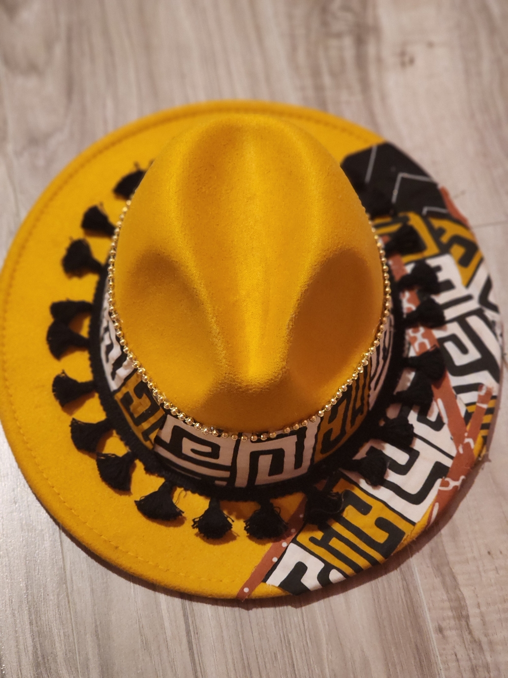 Custom Designed Yellow Patterned Tassel Fedora Hat